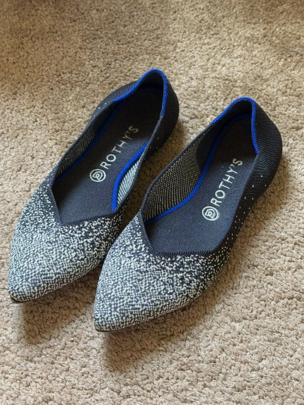 Rothy's Pointed Toe Flats Black/White Speckled Size 10.5